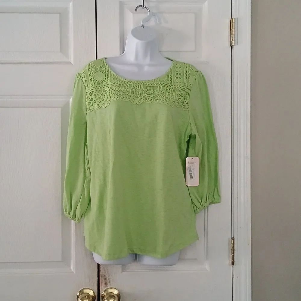 Allison Daley lime green 3/4th length sleeve top Sz L NWT